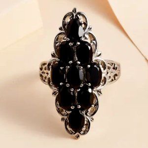 Natural Thai Black Spinel Elongated Ring in Stainless Steel (Size 7.0) New